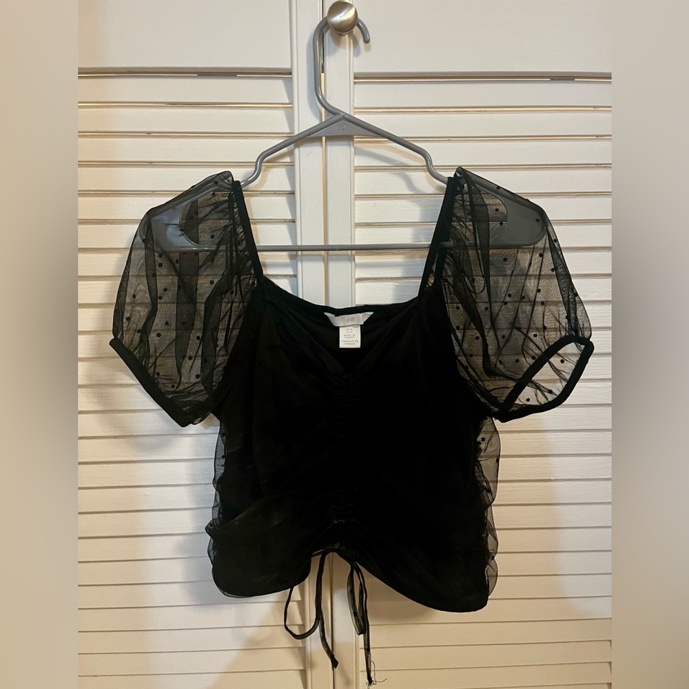 H&M Black Ruched Polka-Dot Top- M